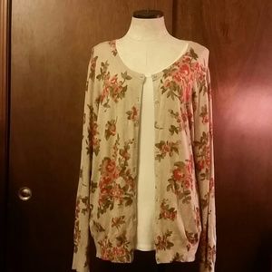 George Oatmeal Floral Button Cardigan, NWOT